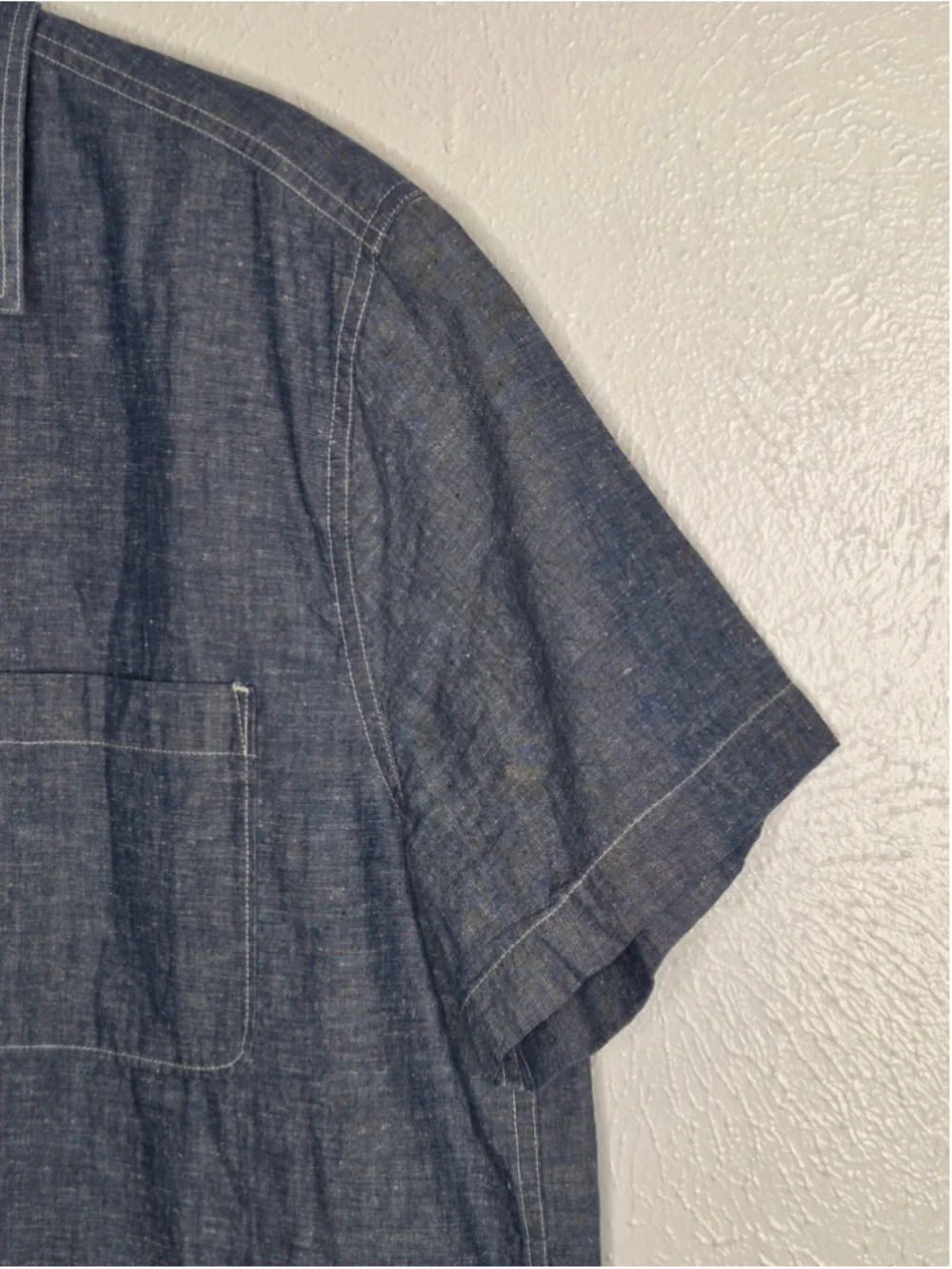 J.Crew Wallace & Barnes Guayabera Shirt Men's Large Chambry Blue Short Sleeve